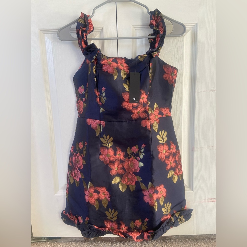 Lulu's NWT Pop the Bottle Navy Blue Floral Mini Dress - Picture 5 of 9